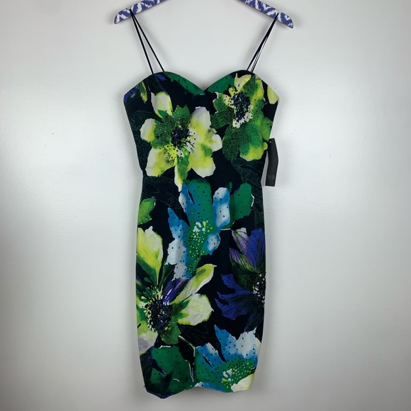 THEIA Floral Sweetheart Strapless Dress 8 Q3602 - Picture 2 of 8